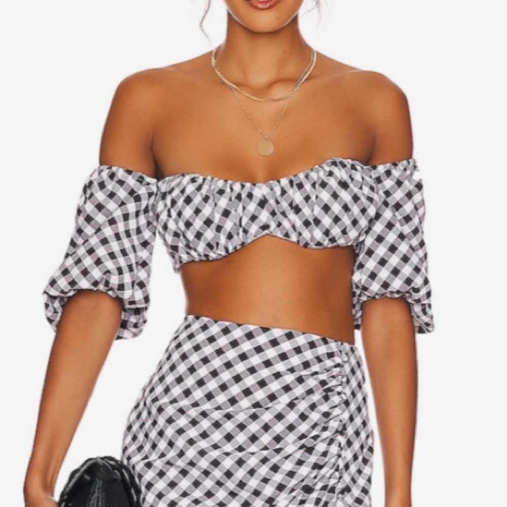 NWT Black Rumer Bisou Gingham Crop Top Sz XXS